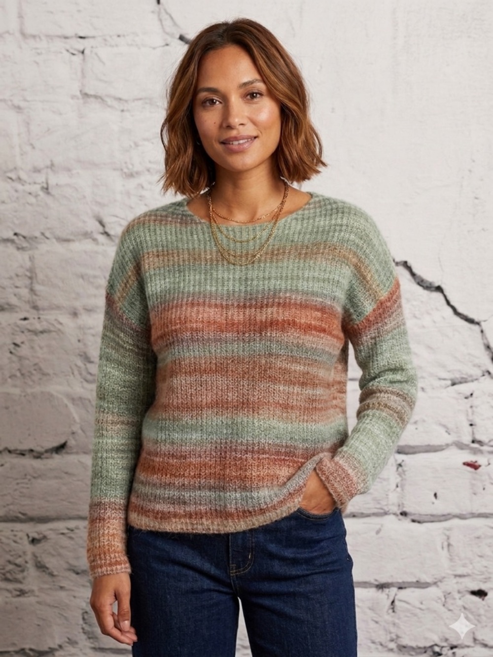 ELSAMANDA ALPACA MOHAIR WOOL‎ LOOSE KNIT PULLOVER SWEATER SUNRISE OMBRÉ COLORS